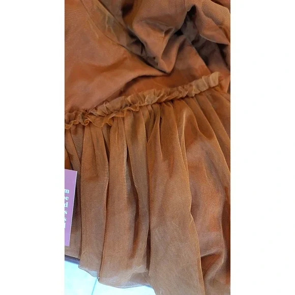 Ivy City Rust Orange Tulle Square Neck Puff Sleeve Midi Dress Plus‎ Size 2X